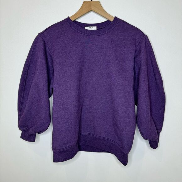 AGOLDE Thora Sweatshirt Cropped Grape Heather Crewneck 3/4 Sleeve Sz medium - Picture 3 of 14